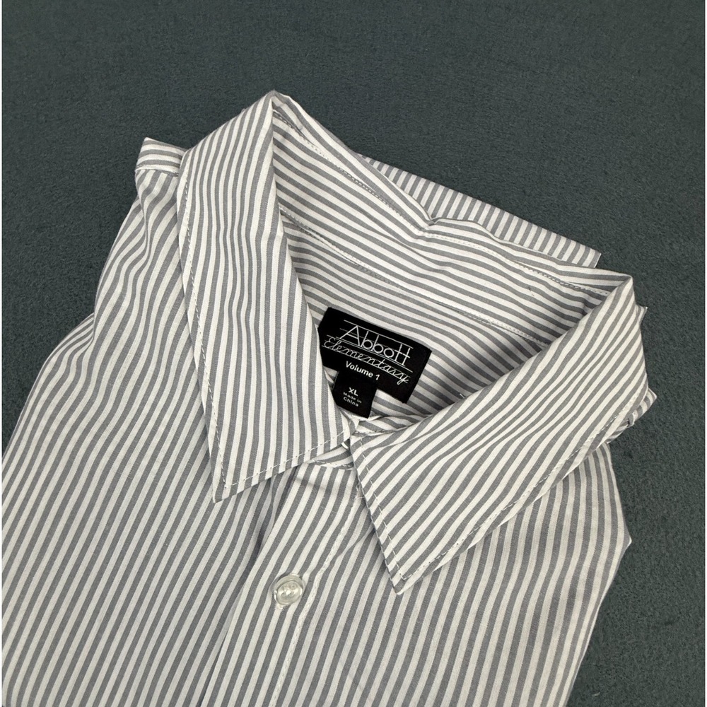 Abbott Elementary Shirt Mens XL Gray Striped Button Down Long Sleeve Cotton NWT